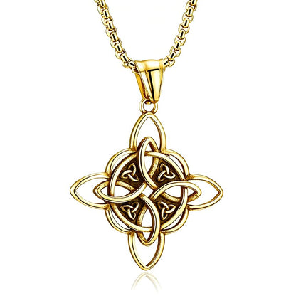 MALOYANVE Celtic Witch Knot Necklace for Men Women Stainless Steel Triquetra Trinity Pendant Irish Celtic Knot Amulet Good Luck Protection Jewelry - color: Gold