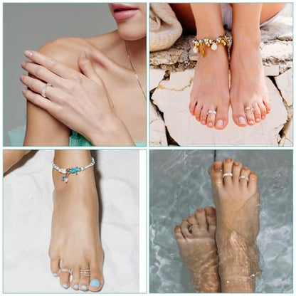 Tyqour 12PCS Gold Toe Rings Adjustable Toe Rings for Women Summer Toe Rings Set, Simple Style Beach Foot Jewelry Set - color: Silver