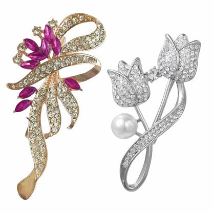 2pcs Rhinestone Brooch Pin for Women Dress Elegant Stylish Crystal Brooches Fashion Accessories Pins Lapel Boutonniere Ideas Wedding Christmas Birthday Jewelry Easter Gift - color: 08 Purple/Silver