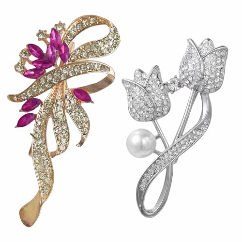 2pcs Rhinestone Brooch Pin for Women Dress Elegant Stylish Crystal Brooches Fashion Accessories Pins Lapel Boutonniere Ideas Wedding Christmas Birthday Jewelry Easter Gift - color: 08 Purple/Silver