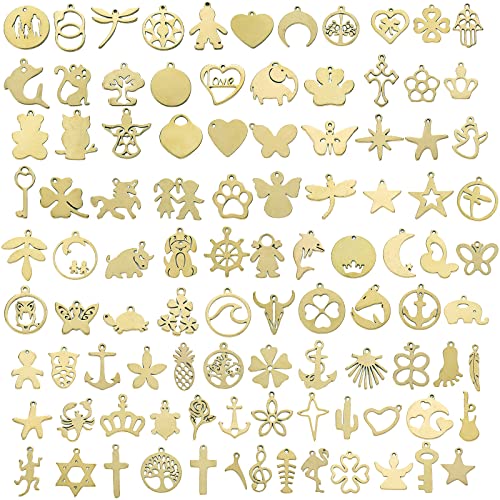 Ornaland Stainless Steel Charms for Jewelry Making Bulk | Assorted Mixed Shapes Style Charms for DIY Bracelet Earring Necklace Making, Craft - color: Gold
