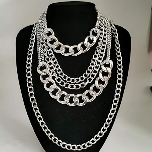 CSIYANJRY99 Chunky Gold Necklaces for Women,Multilayer Punk 80s Hip Hop Necklace,Layered Cuban Link Chain Statement Necklace 90s Freaknik Outfit Accessories for Women - color: Chunky Silver