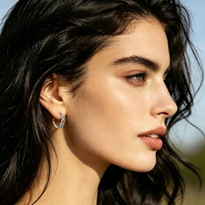 Parmuz 925 Sterling Silver Butterfly Huggies Hoop Earrings for Woman | Gold Plated Cubic Zirconia Star Moon cross Twisted huggie Hoop Post Chunky Small Tiny cuff Snake Heart Earring Gift for Her - color: blue silver