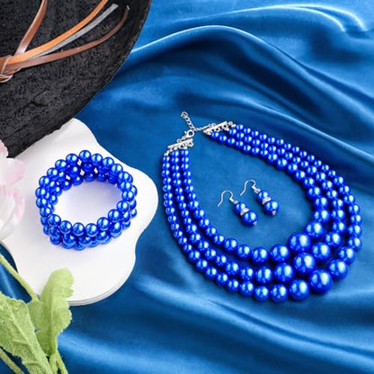Haysandy Pearl Jewelry Set for Women 20s Jewelry Gift | Retro Layered Necklace Bracelet Earring, Costume Accessories for Derby Wedding Prom Party, Dress Matching Occasions - color: Royal Blue