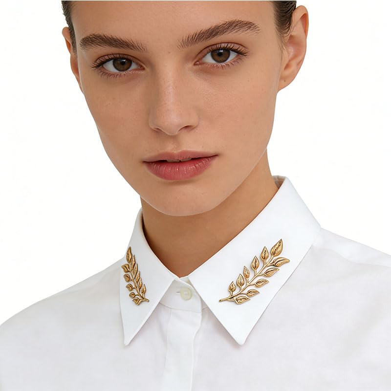 5 Pairs Retro Hollow Pattern Shirt Collar Brooches For Women And Men Gold Plated Triangle & Simple Elegant Double Leaf Collar Pin Brooches Gold Silver Plant Brooch Jewelry - style: leaf triangle