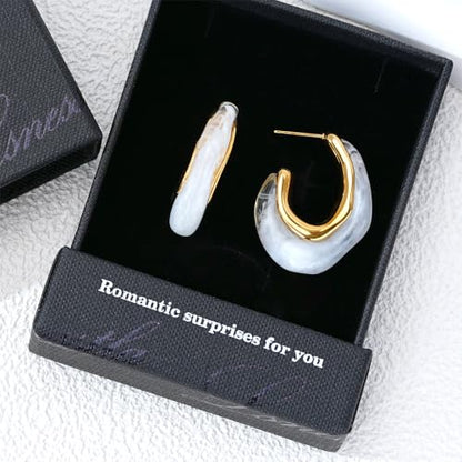 Enamel Hoop Earring for Women 18k Gold Plated Chunky Two-Tone U/C Shaped Earring Enamel Jewelry Gift for Wife Girlfriend - color: Orange 2