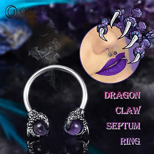 OUFER 316L Surgical Steel Circular Earrings Two White Opals Surrounded by Dragon Claws Cartilage Earing Ear Body Piercing Jewelry Helix Earrings Piercing… - color: Steel Amethyst