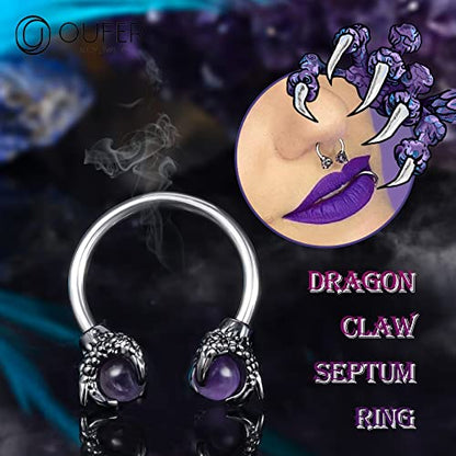 OUFER 316L Surgical Steel Circular Earrings Two White Opals Surrounded by Dragon Claws Cartilage Earing Ear Body Piercing Jewelry Helix Earrings Piercing… - color: Steel Amethyst