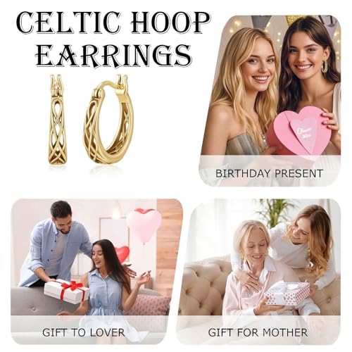 14K Gold Earrings for Women Gold Filigree/Celtic Huggie Earrings Jewelry Easter Mothers Day Gifts for Mom Girlfriend - style: Celtic-C