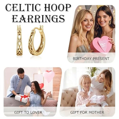 14K Gold Earrings for Women Gold Filigree/Celtic Huggie Earrings Jewelry Easter Mothers Day Gifts for Mom Girlfriend - style: Celtic-C