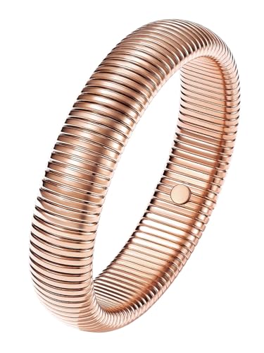 KeyStyle Bangle Bracelets For Women, Stainless Steel Stretch Bracelet Wide | 14K Gold/Rose Gold/Black/Silver Plated Flexible Wide Twisted Link Chain Wristband Jewelry, 10Mm, 16Mm, 20Mm - color: 16mm - Rose Gold