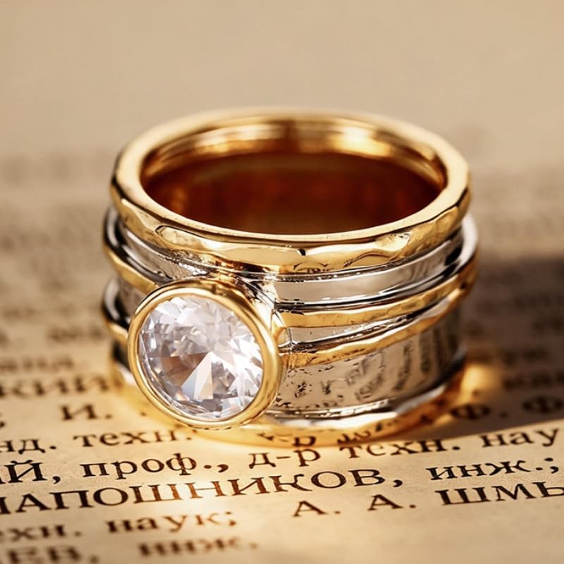 Trendy Two Tone Zirconia Multilayer Band Ring for Women Statement Jewelry