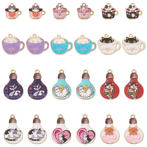 Enamel Cat Charms Alloy Enamel Pendants Cute Animal Pendants Lovely Cute Kitty Charm for Bracelet DIY Necklace Earrings Keychain Dangle Craft Jewelry Making - style: Light Bulb Cat