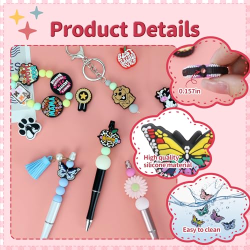 14pcs Butterfly Silicone Focal Beads for pens | Focal Beads for Keychain Making,Pens,Bracelet,Necklace Crafts,Bulk Silicone Beads for DIY（Butterfly ） - color: butterfly