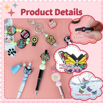 14pcs Butterfly Silicone Focal Beads for pens | Focal Beads for Keychain Making,Pens,Bracelet,Necklace Crafts,Bulk Silicone Beads for DIY（Butterfly ） - color: butterfly