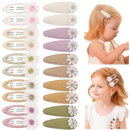 YHXX YLEN 20PCS Snap Hair Clips for Girls Cute Flower Hair Clips Non Slip Fabric Hair Barrettes Toddler Hair Accessories for Baby Toddler Girls Kids - color: 20pcs-Daisy set