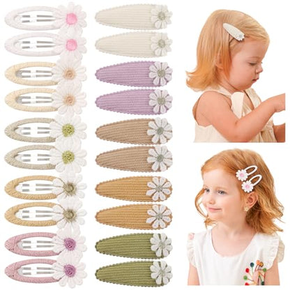 YHXX YLEN 20PCS Snap Hair Clips for Girls Cute Flower Hair Clips Non Slip Fabric Hair Barrettes Toddler Hair Accessories for Baby Toddler Girls Kids - color: 20pcs-Daisy set