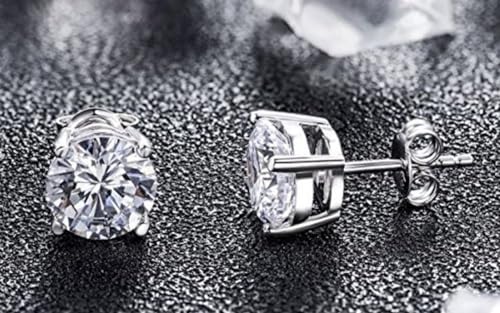Adabele Authentic Sterling Silver Birthstone Stud Earrings 6mm 8mm Cubic Zirconia Imitation Diamond Gemstone Hypoallergenic Nickel Free Tarnish Resistant Women Fine Jewelry - color: April, size: 8mm/2 Carat/Large