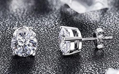 Adabele Authentic Sterling Silver Birthstone Stud Earrings 6mm 8mm Cubic Zirconia Imitation Diamond Gemstone Hypoallergenic Nickel Free Tarnish Resistant Women Fine Jewelry - color: April, size: 8mm/2 Carat/Large