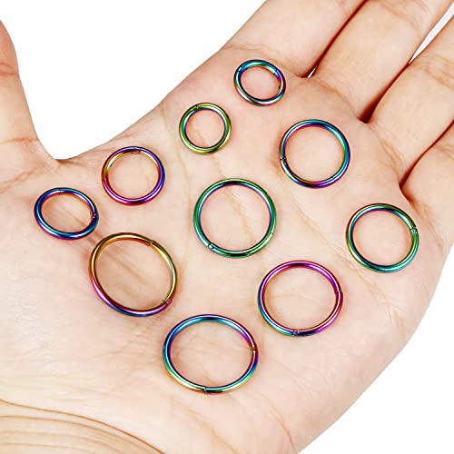 Vsnnsns 14G 16G Septum Nose Rings Hoops Lip Ring Piercing Jewelry 316L Surgical Steel Hinged Segment Clicker Cartilage Tragus Helix Conch Rook Daith Lobe Earrings Hoops Piercing Jewelry for Women Men - color: 14G-Rainbow