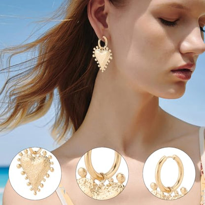 Beebeecraft Heart Dangle Earrings for Women 18K Gold Plated Stainless Steel | Hypoallergenic, Drop Huggie Earrings with Large Love Hearts Charm, For Valentines Gift Jewelry Mother