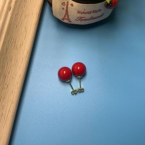 18K Gold Plated 925 Sterling Silver Shell Pearl Stud Earrings,Hypoallergenic to Sensitive Ears - style: D_L Red -12mm