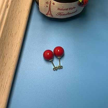 18K Gold Plated 925 Sterling Silver Shell Pearl Stud Earrings,Hypoallergenic to Sensitive Ears - style: D_L Red -12mm