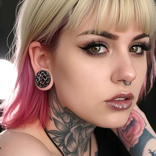 LADEMAYH 2PCS Hammered Ear Plugs Gauges for Ears, Punk Textured Tunnels | Industrial Style, Double Flared Expander, 316L Surgical Stainless Steel, Hypoallergenic, Saddle Fit, Ear Stretching Jewelry - color: #6677 Black, size: 5/8"(16mm)