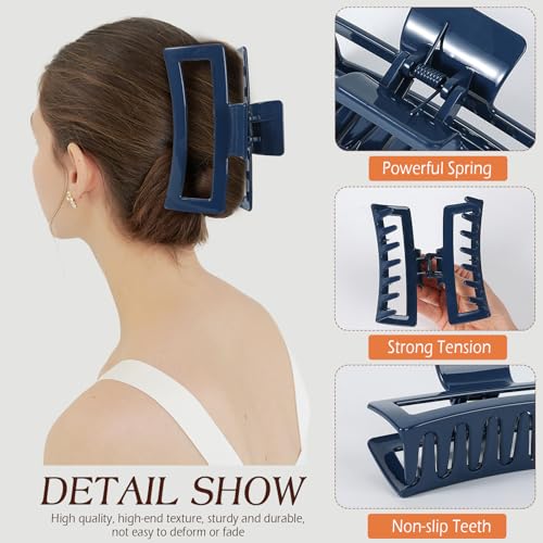 4 PCS 5 Inch Extra Large Claw Clips for Women, Jumbo Claw clips for Thick Long Curly Hair, Rectangle Matte Hair Claws Clips, Non-slip Square Hair Clips for Women - color: Blue&Pink