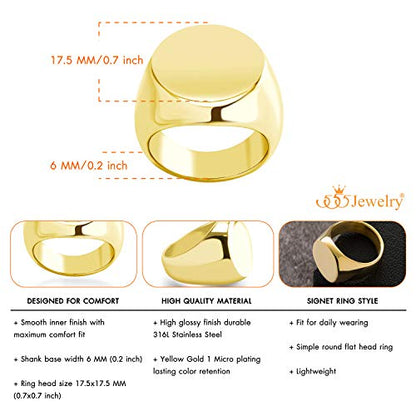 555Jewelry Stainless Steel Solid Plain High Polish Round Signet Ring for Men - color: Gold