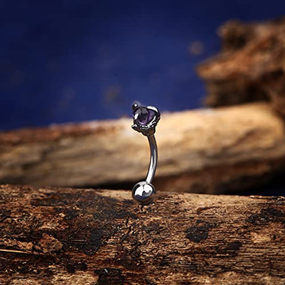 OUFER Rook Earrings Dragon Claw Eyebrow Rings 316L Surgical Steel 16G Curved Barbell Rook Daith Piercing Jewelry - color: Amethyst