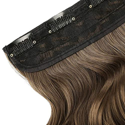 REECHO 24" 1-pack 3/4 Full Head Curly Wave Clips in on Synthetic Hair Extensions HE008 Hair pieces for Women 5 Clips 4.5 Oz Per Piece - Ash Light Brown - color: Ash Light Brown, size: 24 Inch (Pack of 1)