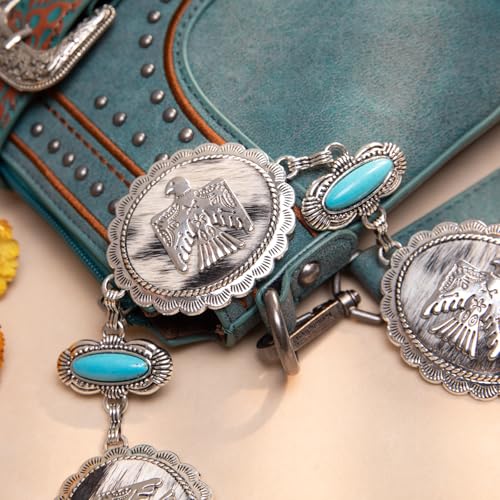 Montana West Rustic Couture's Turquoise Western Concho Chain Belt for Women | Large Western Cowgirl Metal Adjustable Boho Body Chain Belt for Dresses Jeans Country Concert - color: Brilliant Turquoise