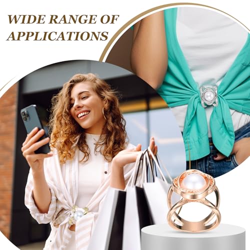 PATIKIL Scarf Rings for Women, Pearl Flower Scarf Ring Buckle and Slides for Women Metal T-shirt Ties Clip for Dress Coat - color: Rose Gold