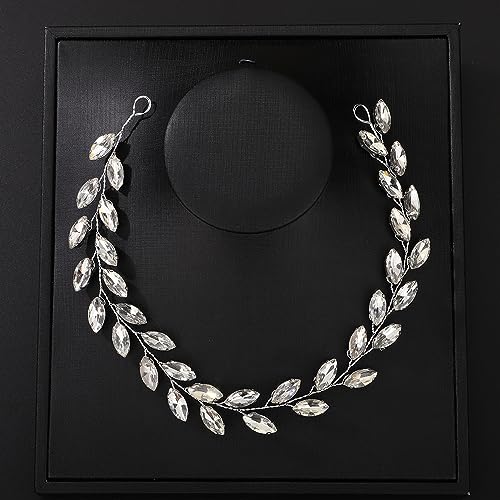 Teyglen Bride Wedding Crystal Hair Vine Silver Full Crystal Headband Bridal Hair Accessories Wedding Headpiece Handmade Rhinestone Hair Piece Headband for Women (Silver) - color: Silver