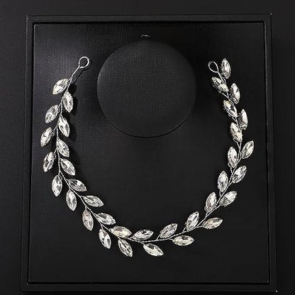 Teyglen Bride Wedding Crystal Hair Vine Silver Full Crystal Headband Bridal Hair Accessories Wedding Headpiece Handmade Rhinestone Hair Piece Headband for Women (Silver) - color: Silver