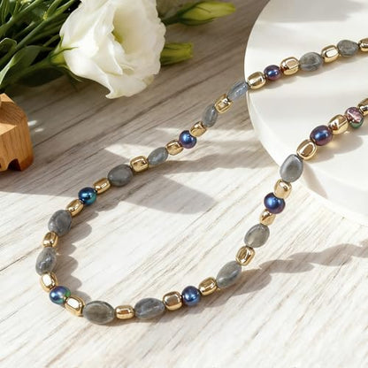 Boho Colorful Chunky Statement Beaded Necklaces for Women,Handmade Women's Fashion Gemstone Bead Choker Necklace,Western Natural Stone Strand Necklace Bib Collar Jewelry Unique Gifts for Women - color: 07-Grey