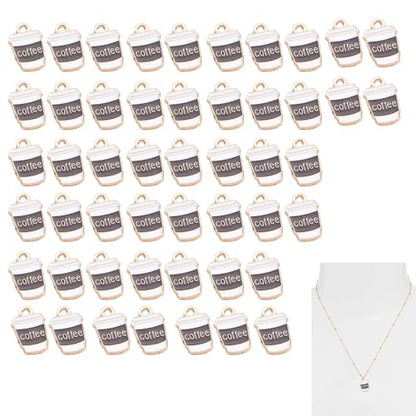 50Pcs Coffee Charms for Jewelry Making Enamel Golden Mini Coffee Cup Charms Dangle Beads Charm for DIY Craft Accessories Cup for Bracelets Necklaces and Earrings
