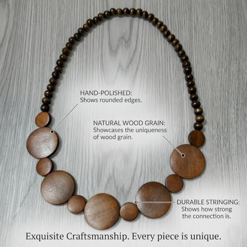 Wood Bead Necklace for Women,Chunky Boho African Necklaces Sweater Chain Brown Necklaces Handmade Wooden Vintage Necklace Bohemia Jewelry Gifts