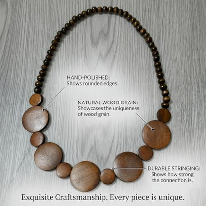 Wood Bead Necklace for Women,Chunky Boho African Necklaces Sweater Chain Brown Necklaces Handmade Wooden Vintage Necklace Bohemia Jewelry Gifts
