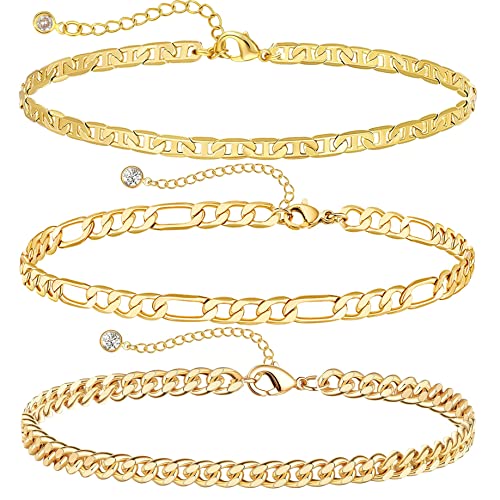 DEARMAY Gold Anklets for Women Waterproof | Non Tarnish14K Gold Plated Ankle Bracelets Set Stack, Summer Beach Jewelry Gifts for Vacation - color: Gold Anklet-E
