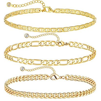 DEARMAY Gold Anklets for Women Waterproof | Non Tarnish14K Gold Plated Ankle Bracelets Set Stack, Summer Beach Jewelry Gifts for Vacation - color: Gold Anklet-E