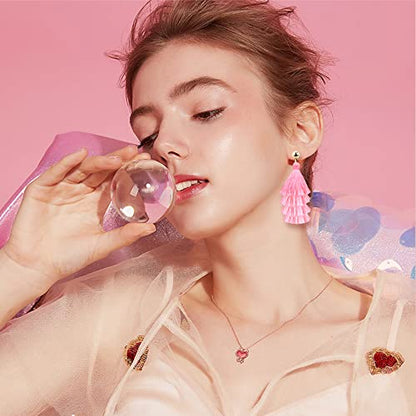 4Pairs Tassel Earrings For Women Fan Shape Tassel Earrings Long Thread Tassel Earrings Bohemian Fringe Drop Handmade Earrings - style: 4 Pink