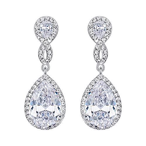 EVER FAITH Cubic Zirconia Wedding Earrings for Women Brides, Austrian Crystal Birthstone 8-Shape Infinity Bridal Dangle Earring - style: Pierced_Clear Silver-Tone