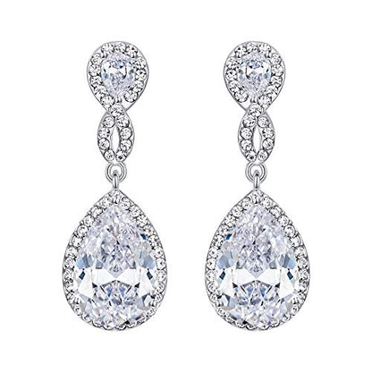EVER FAITH Cubic Zirconia Wedding Earrings for Women Brides, Austrian Crystal Birthstone 8-Shape Infinity Bridal Dangle Earring - style: Pierced_Clear Silver-Tone