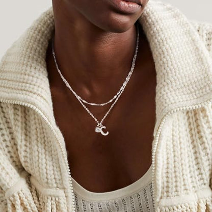 Sterling Silver Initial Necklaces for Women Girls Dainty Letter Necklace Stack Non Tarnish Silver Layered Necklaces Simple Chain CZ Diamond Pendant Necklaces Stacked A-Z Name Personalized Trendy Jewelry Gift - style: K