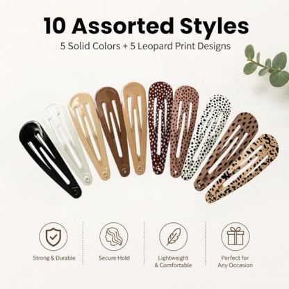 80 Pack 2-Inch Metal Snap Hair Clips, Leopard Print Hair Barrettes for Women and Girls - color: Solid and Print