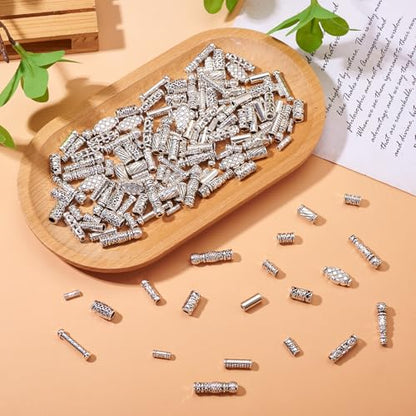 Craftdady 150Pcs Antique Silver Tube Bar Spacer Beads Tibetan Metal Column Barrel Drum Beads for Jewelry Crafts Making Hole:1.5-3.5mm - color: Antique Silver, Tube,150pcs