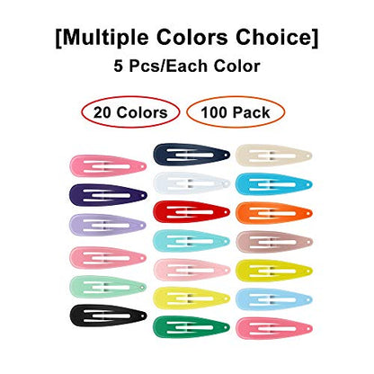 Hair Clips, ECADY (100-Pack 20 Colors) Non-Slip Snap Barrettes for Girls, Women, Kids - 2 Inch