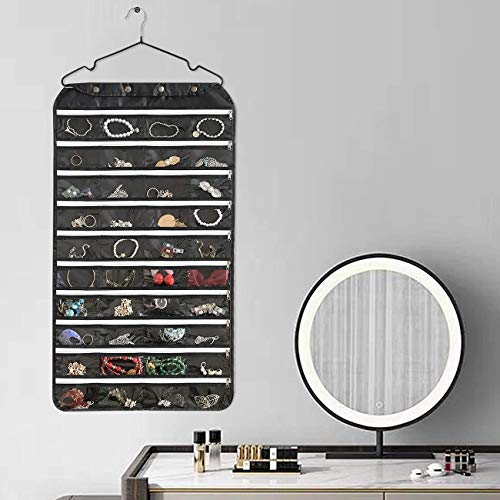 BB Brotrade Hanging Jewelry Organizer with Oxford Double Side 80 Zippered Storage Pocket (black) - color: Black-1
